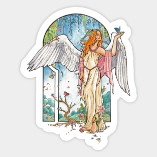 Angel of Spring Mucha Inspired Art Nouveau Angels of the Seasons Series Sticker